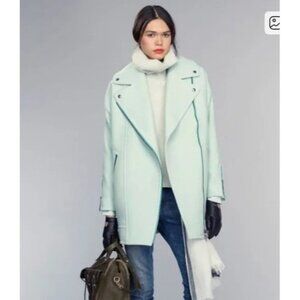 EUC Banana Republic Women's Mint Green Seafoam Wool Cocoon Moto Coat size XS
